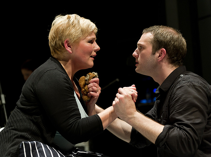 Louise Winter (wife) Marcus Farsnworth (Eddy) Greek by Music Theatre Wales Photo by Clive Barda
