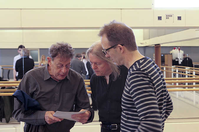 First rehearsal: Philip Glass, Christopher Hampton & Michael McCarthy