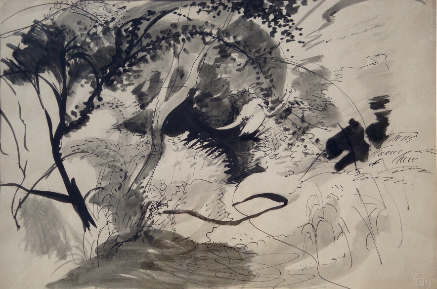 Ceri Richards (1903—1971), Wooded Landscape, c.1948, ink and wash on paper, Collection of Clive Hicks-Jenkins © Ceri Richards Estate / DACS 