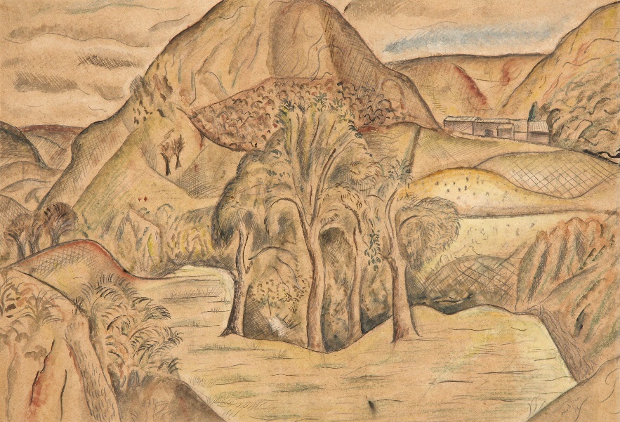 David Jones (1895-1974), Y Twmpa, Capel, 1926, watercolour and pencil on paper, Brecknock Museum & Art Gallery. © Estate of David Jones