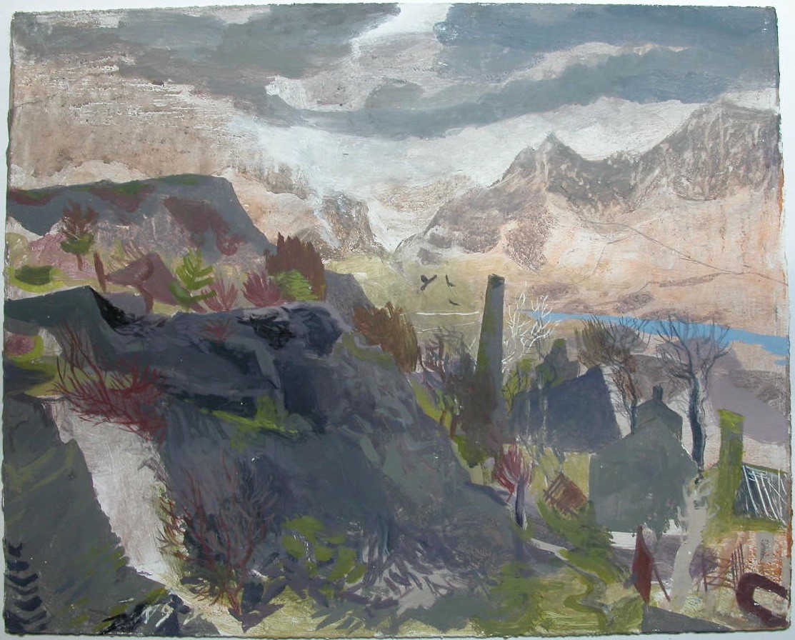 Charles Shearer (1956— ), Towards Snowdon from Penbryn Quarries, 2016, gouache on paper, courtesy of the artist