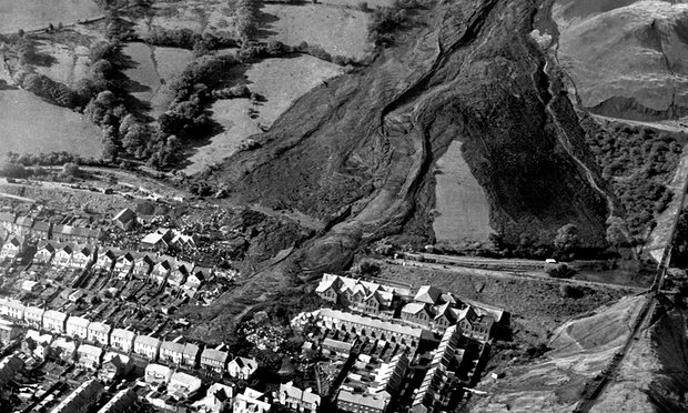 The Aberfan disaster, showing the dreadful path of the collapsed slah-heap. Credit BBC/PA Welsh Foundations