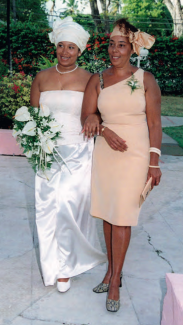Leanne on her wedding day in Barbados, walked down the ‘aisle’ by her mother, Geraldine, Valentine’s Day, 2002