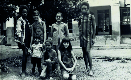 Outside the primary school in Uganda, 1969. Chandrika is standing second from the left