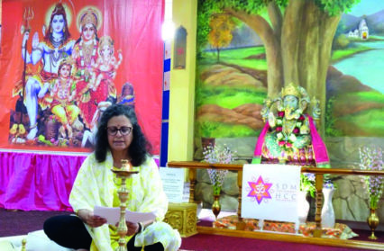 Chandrika doing a Deepa Yaga ritual at the Sanatan Dharma Mandal and Hindu Community Centre, Cardiff